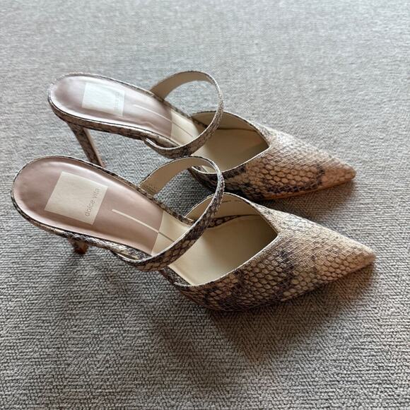 Dolce Vita Kanika Strappy Heels Size 7 Sand Snake Embossed Leather Pointed Toe - Picture 3 of 7